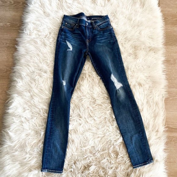 7 for all mankind gwenevere mid rise distressed skinny jeans dark phoenix 26 - Picture 5 of 8